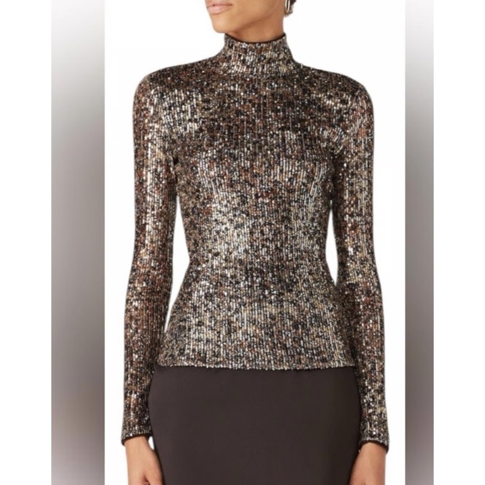 Jonathan Simkhai Greta Sequin‎ Mock Neck Long Sleeve Top Multi Metallic Size 20